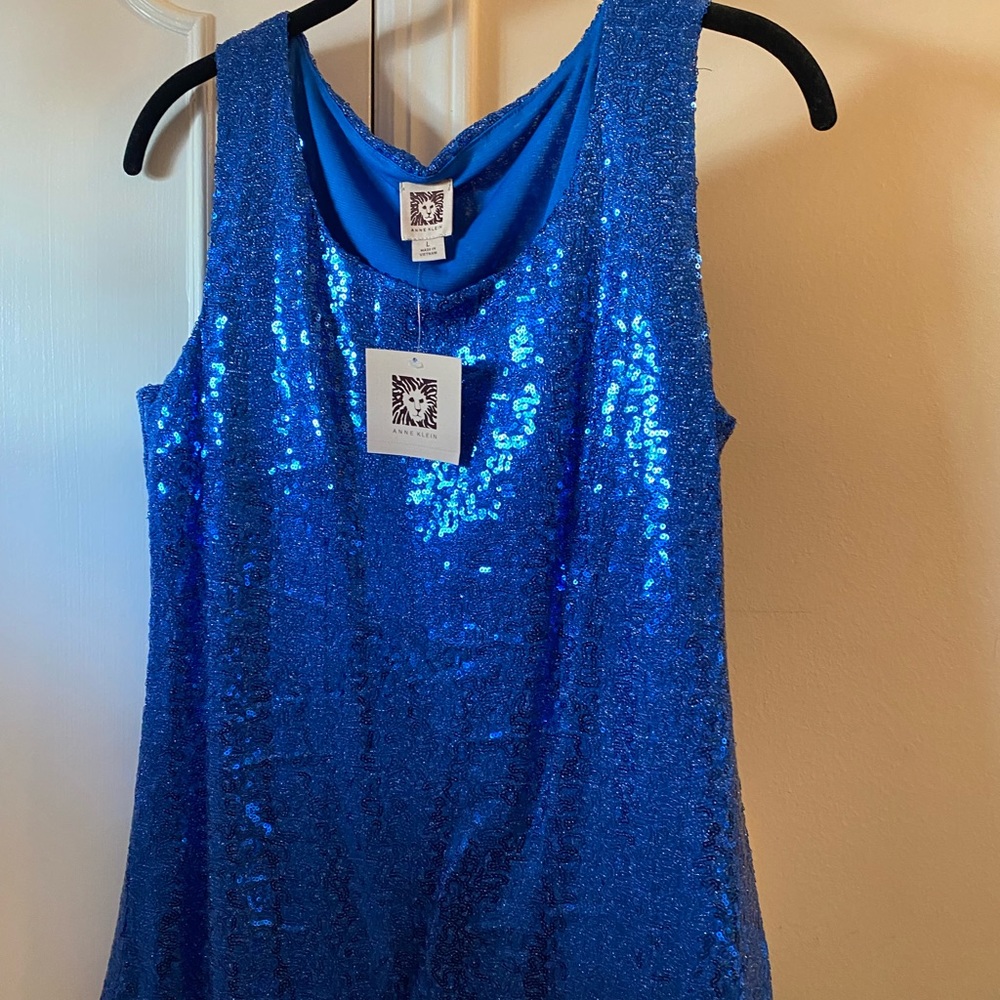 New With Tags Anne Klein Ink Blue Sequin Top